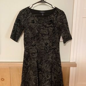 Black Floral Fit & Flare Dress with Velvet Details